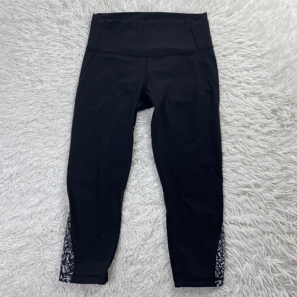 Lululemon Pants Womens 8 Black‎ Mix & Mesh Crop 21" Leggings Yoga Luxtreme Gym